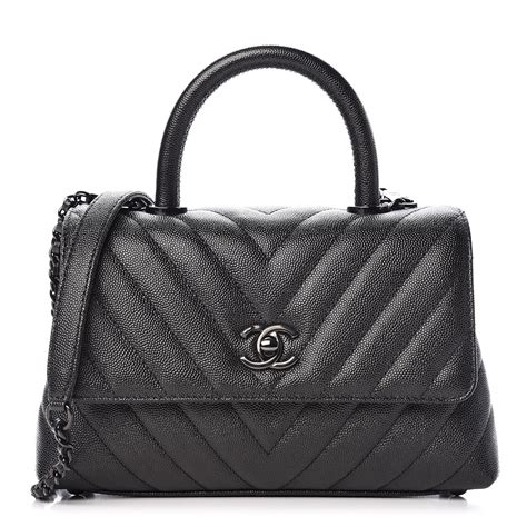 CHANEL Caviar Chevron Quilted Mini Coco Handle Flap